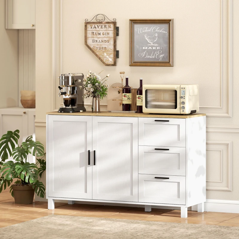 HOMCOM Buffet Cabinet with Soft-Close Doors, Modern Sideboard with 3 Drawers for Living Room, Kitchen, Dining Room, White