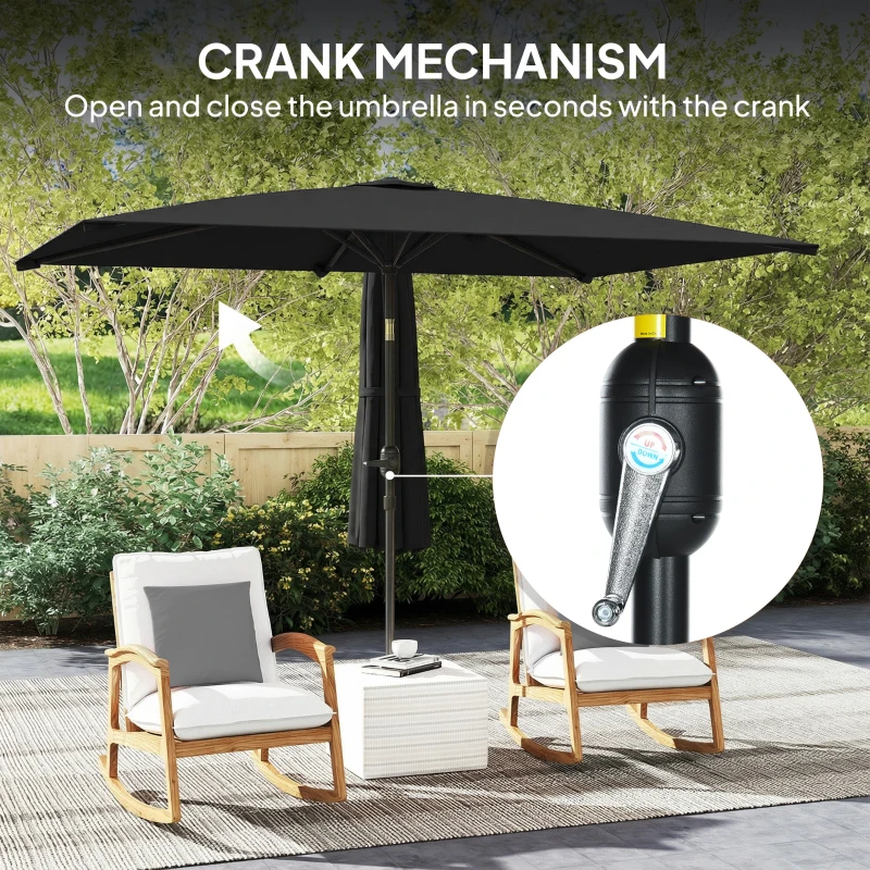 Outsunny 6.4 x 9.7ft Rectangle Aluminum Tilt Patio Umbrella, Garden Market Parasol, Outdoor Sunshade Canopy with Crank, Black