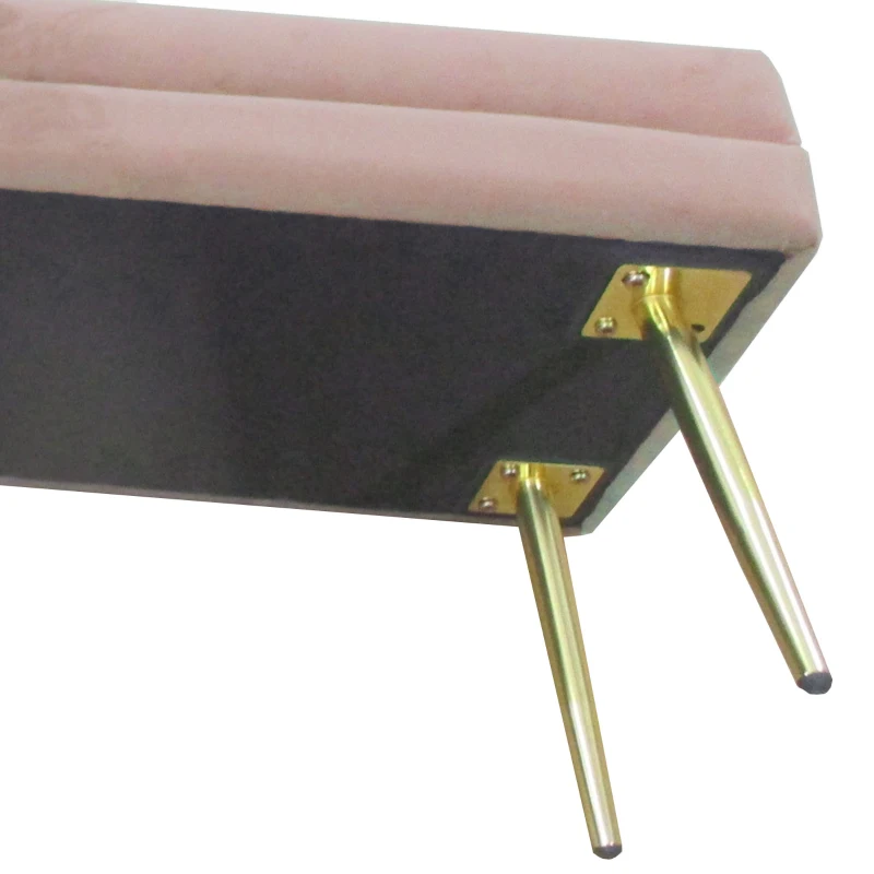HOMCOM 39" Storage Ottoman, Velvet End of Bed Bench with Steel Legs, Foot Stool with Storage for Bedroom, Living Room, Pink