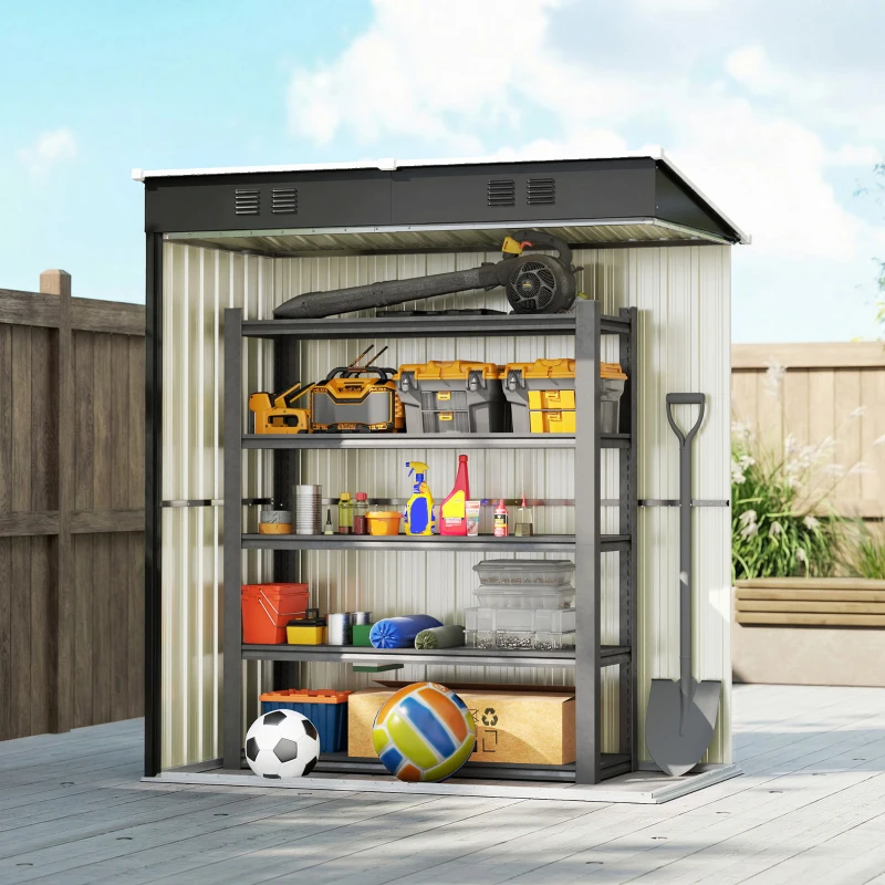 Outsunny 5 x 3 ft Outdoor Storage Shed, Lean-to Metal Garden Shed with Lockable Door and Vents, Dark Grey