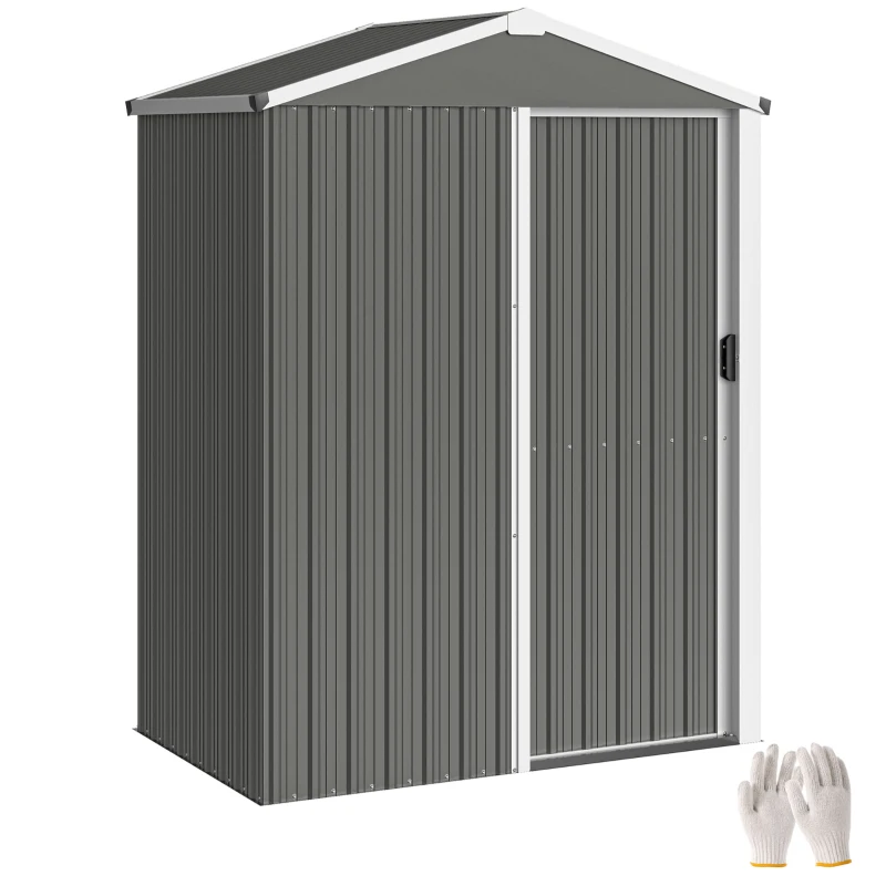 Outsunny 4.5 x 3ft Outdoor Storage Shed, Waterproof Metal Garden Shed with Lockable Door for Backyard, Patio, Lawn, Light Grey