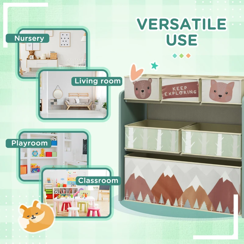 Qaba Toy Organizer with 6 Storage Bins, 25" x 12" x 26", Green