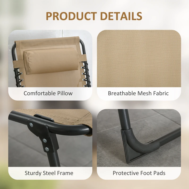 Outsunny Outdoor Folding Chaise Lounge, Reclining Lounge Chair with Adjustable Backrest and Removable Pillow, Beige