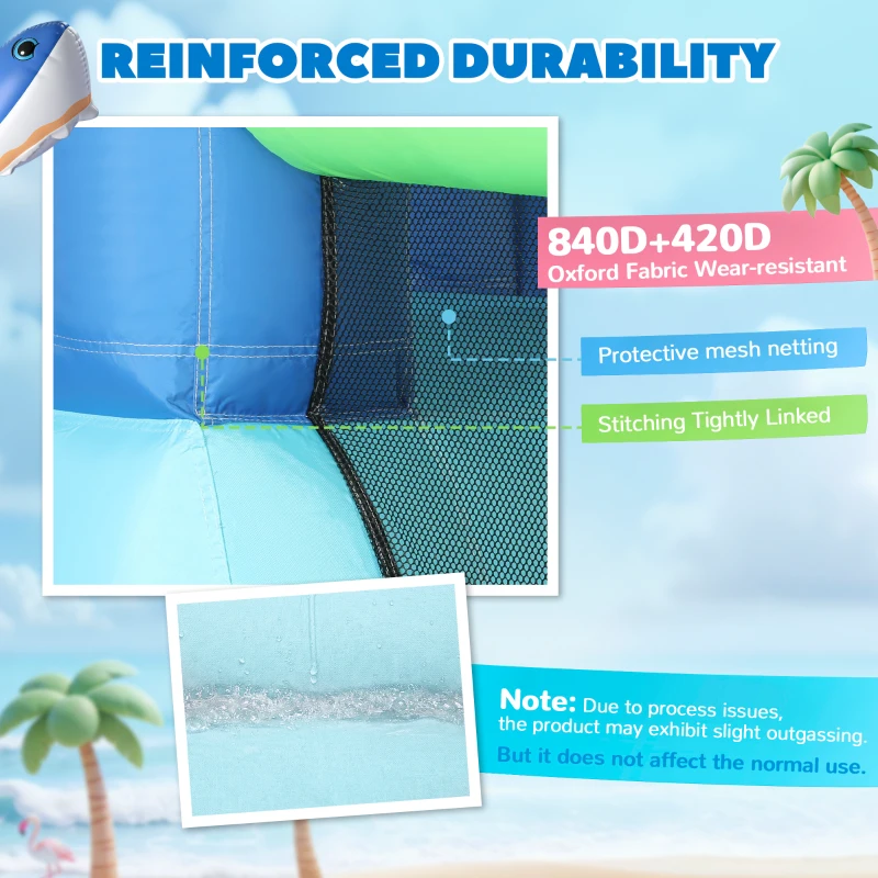 Qaba Inflatable Bounce House for Kids, Sharks Theme Jumping Bouncy Castle with Slide and Pool for Indoor Outdoor, Blue