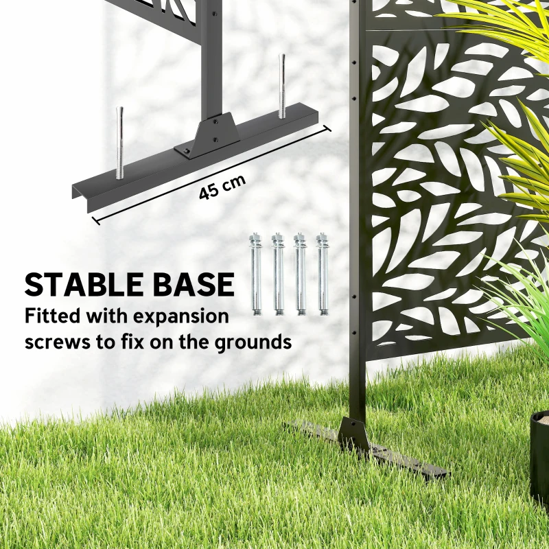 Outsunny Metal Outdoor Privacy Screen, Freestanding Outdoor Divider with Stand, 78" x 48", Black