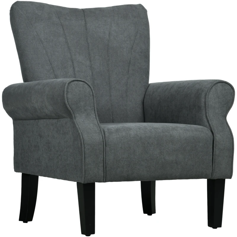 HOMCOM Fabric Armchair, Modern Accent Chair with Wood Legs for Living Room, Bedroom, Home Office, Dark Grey