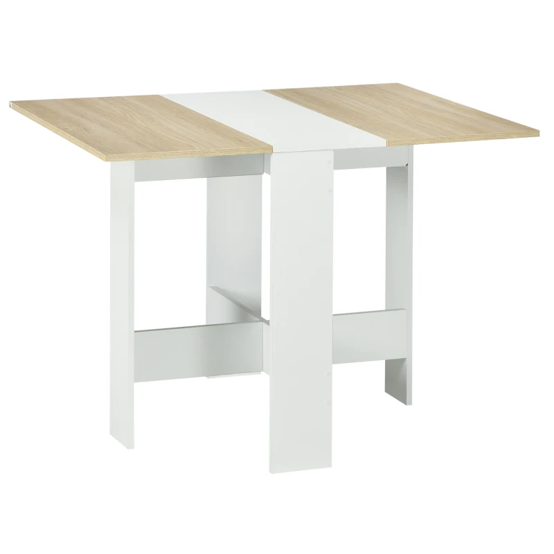 HOMCOM Drop Leaf Dining Table Wood Folding Table Multi-Use Side Table Dining Desk Space Saving Table, White/Oak