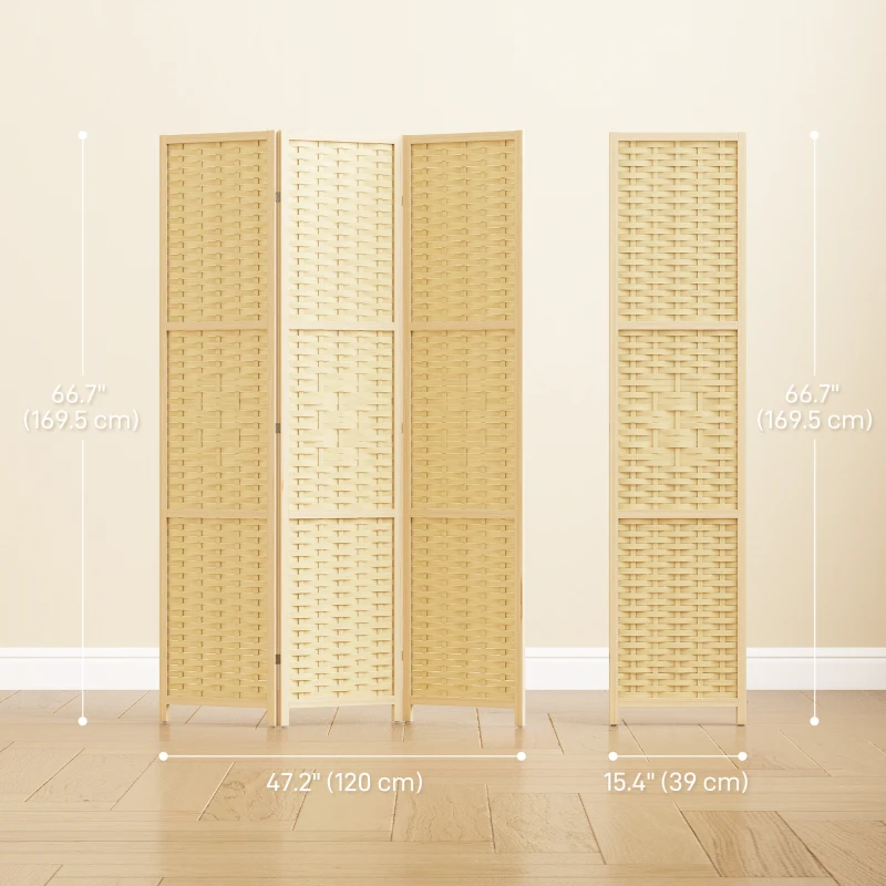 HOMCOM 3-Panel Room Divider, 5.6 FT Freestanding Folding Privacy Screen, Partition Wall Divider, Natural Wood