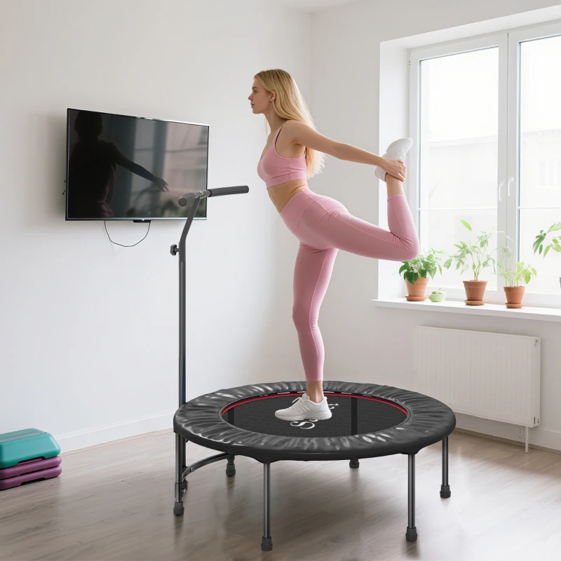 Soozier 39" Mini Exercise Trampoline w/ Adjustable T-Bar Indoor Fitness Rebounder Black