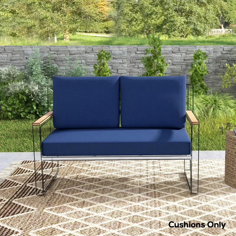 Outsunny 2 Seater 5" Thick Outdoor Seat Cushions with 7" Backrest, Loveseat Outdoor Furniture Cushions, Navy Blue
