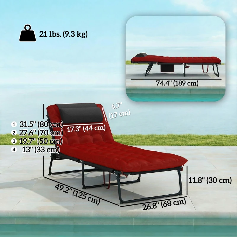 Outsunny Folding Lounge Chair with 4-level Reclining Back & Cushion, Wine Red