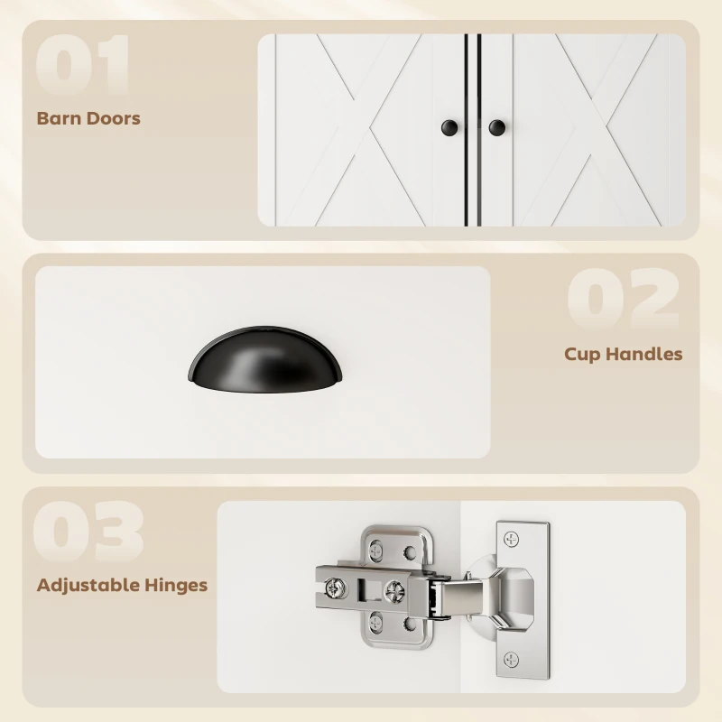 HOMCOM 46.5" Buffet Cabinet, Farmhouse Sideboard with 3 Barn Doors and 3 Drawers for Living Room, Kitchen, White