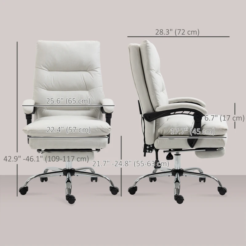 Vinsetto Executive Office Chair with 6-Point Massag, Microfibre Reclining Computer Chair with Footrest, Cream White
