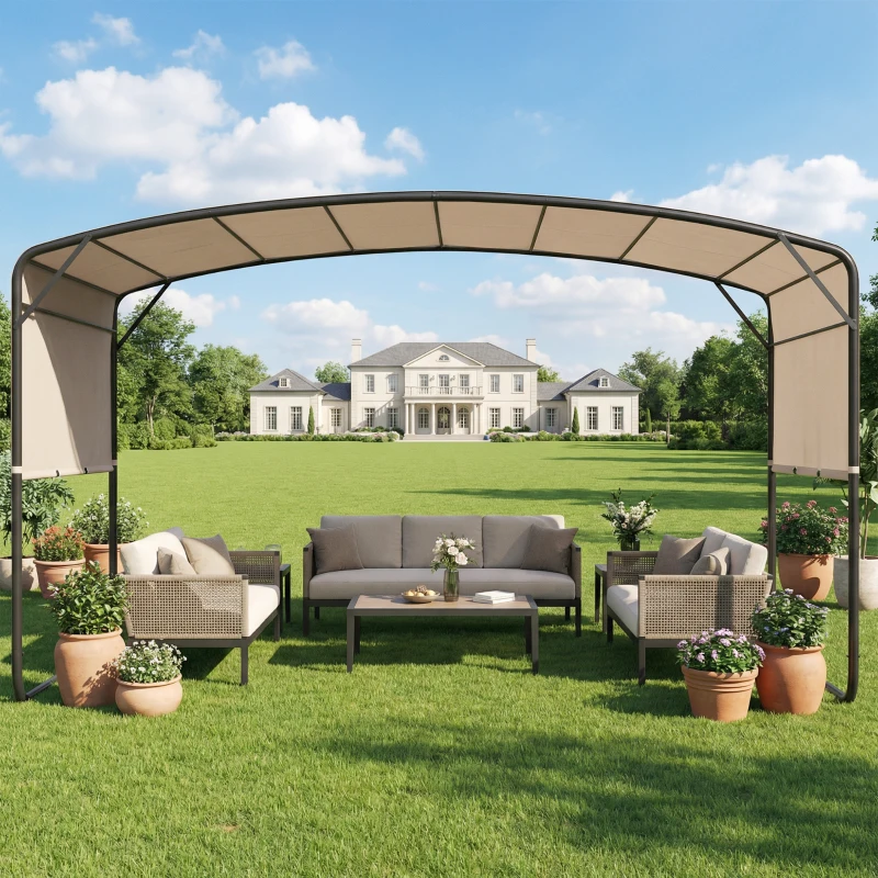 Outsunny 10' x 13' Retractable Pergola Canopy, Outdoor Metal Pergola Gazebo Sun Shade Shelter with Steel Frame, Khaki