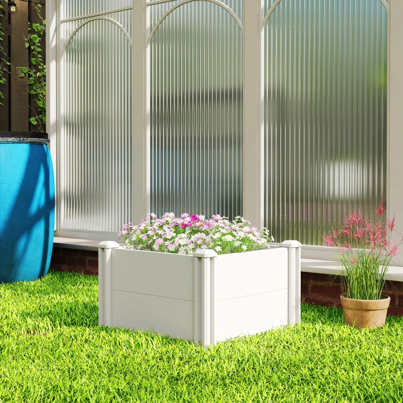 Outsunny Vinyl Raised Garden Bed Kit, 2 x 2 x 1ft Modular Elevated Garden Box with Slotting Legs and Open Bottom, White