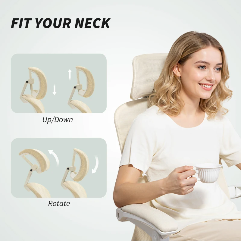 HOMCOM Ergonomic Office Chair, Mesh Reclining Desk Chair with Adjustable Lumbar Support, Headrest, Beige