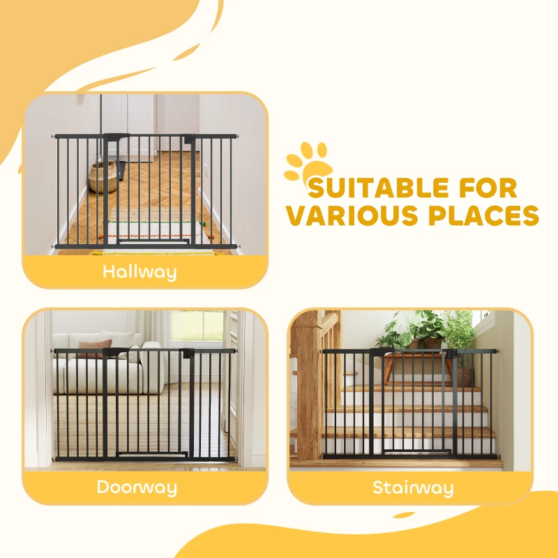 PawHut Baby Gate, Pet Safety Gate Pressure Fit, 30"-51" Wide with Two-Way Open, Auto-Close for Stair, Doorways, Hallways, Black