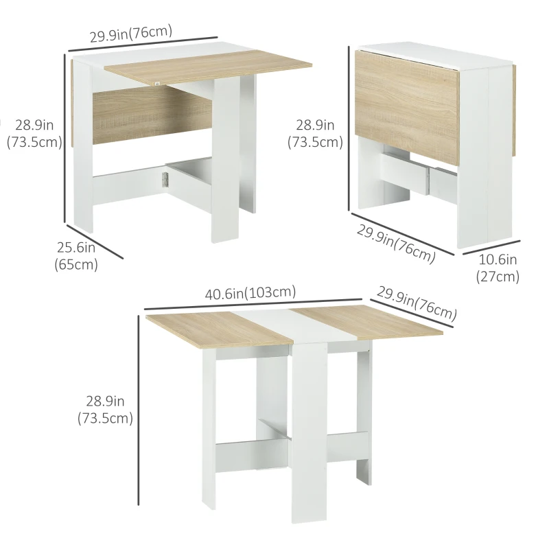 HOMCOM Drop Leaf Dining Table Wood Folding Table Multi-Use Side Table Dining Desk Space Saving Table, White/Oak