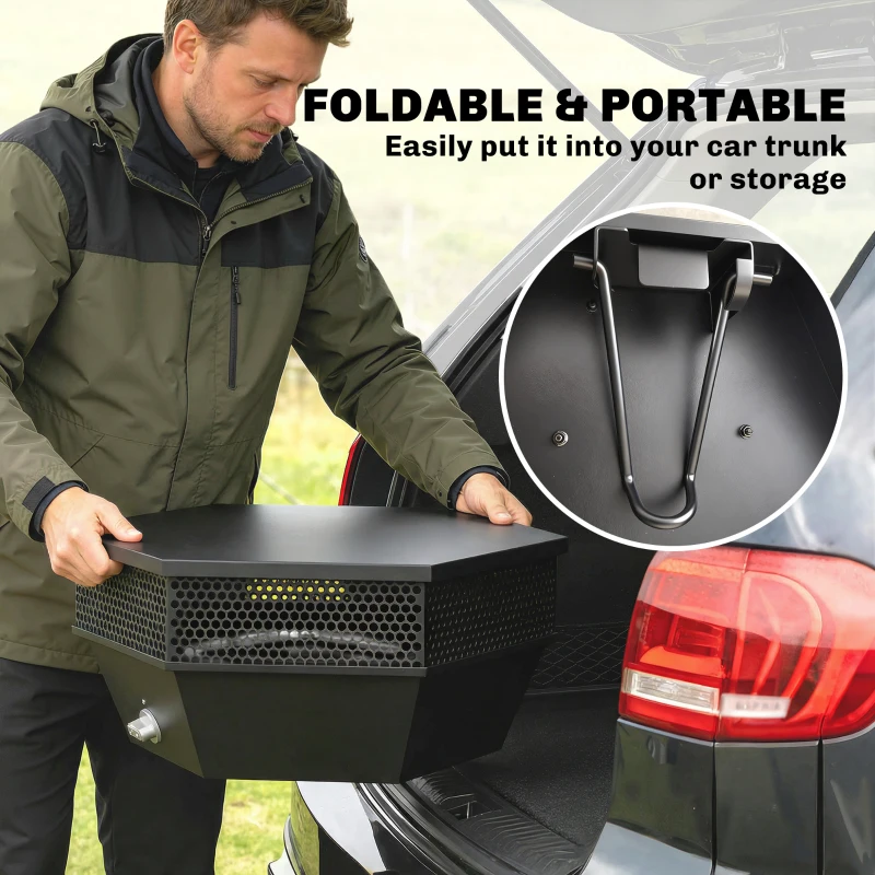 Outsunny 20" Outdoor Fire Pit, Foldable Propane Firepits with Lid, Portable Firepit for Patio Backyard Camping, Black