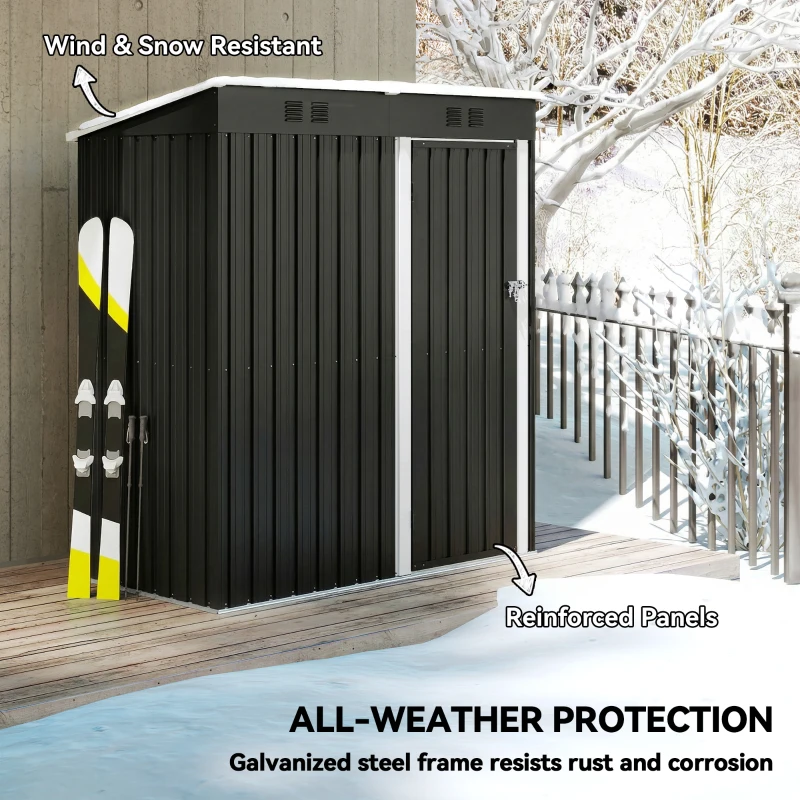 Outsunny 5 x 3 ft Outdoor Storage Shed, Lean-to Metal Garden Shed with Lockable Door and Vents, Dark Grey
