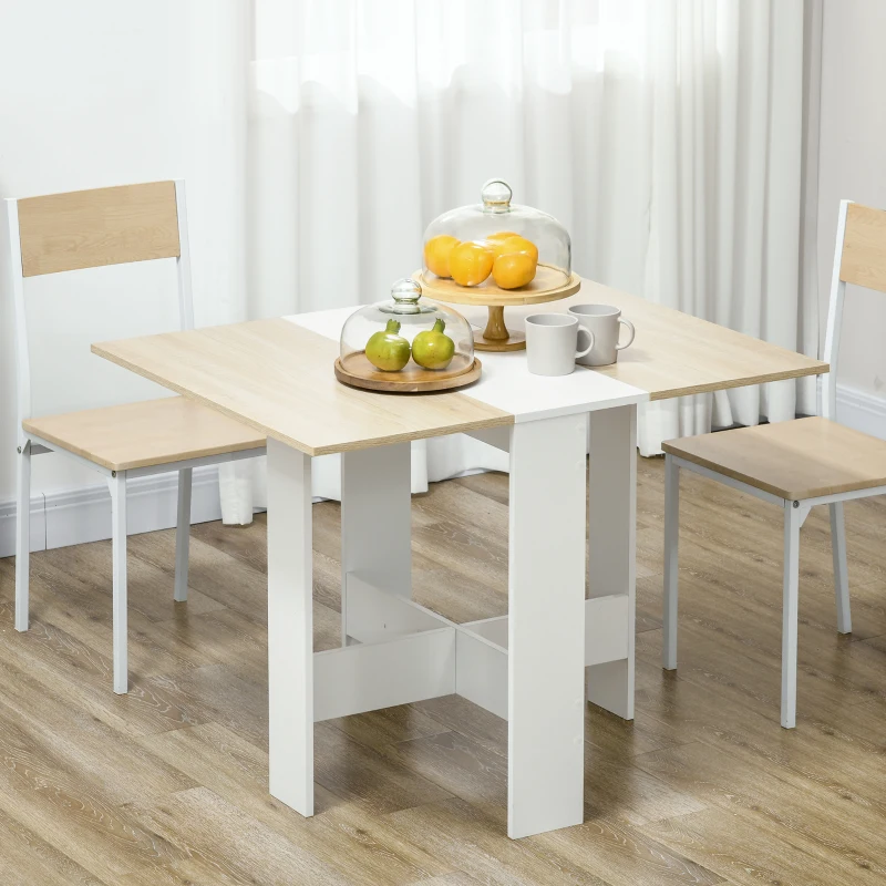 HOMCOM Drop Leaf Dining Table Wood Folding Table Multi-Use Side Table Dining Desk Space Saving Table, White/Oak