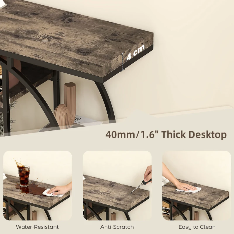 HOMCOM 39.4" Console Table with Storage Shelves, Industrial Sofa Table for Living Room, Hallway, Rustic Brown