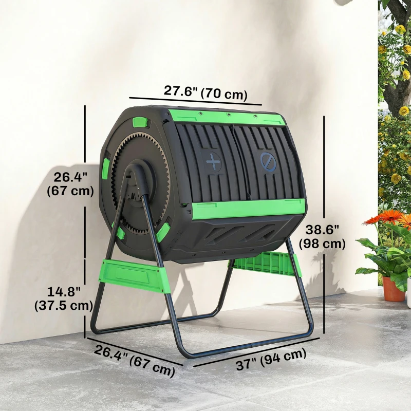Outsunny Compost Bin Outdoor, 53 Gal Dual Chamber Tumbling Composter with Adjustable Vents, BPA Free Tumbling Composter, Green