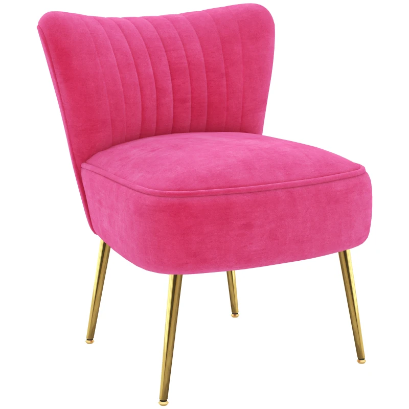HOMCOM Velvet Lounge Chair, Modern Accent Chair for Living Room with Gold Steel Legs and Tufting Backrest, Pink