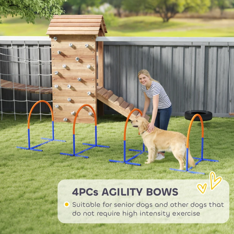 PawHut Dog Agility Training Equipment, 4 PCS Obstacle Course with Carrying Bag for Old Dogs, for Backyard, Outdoor, Blue