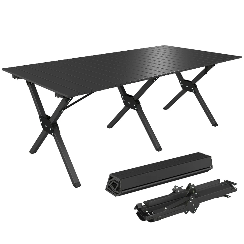 Outsunny 4ft Folding Camping Table, Waterproof Picnic Table with Roll Up Top and Metal Frame, Black