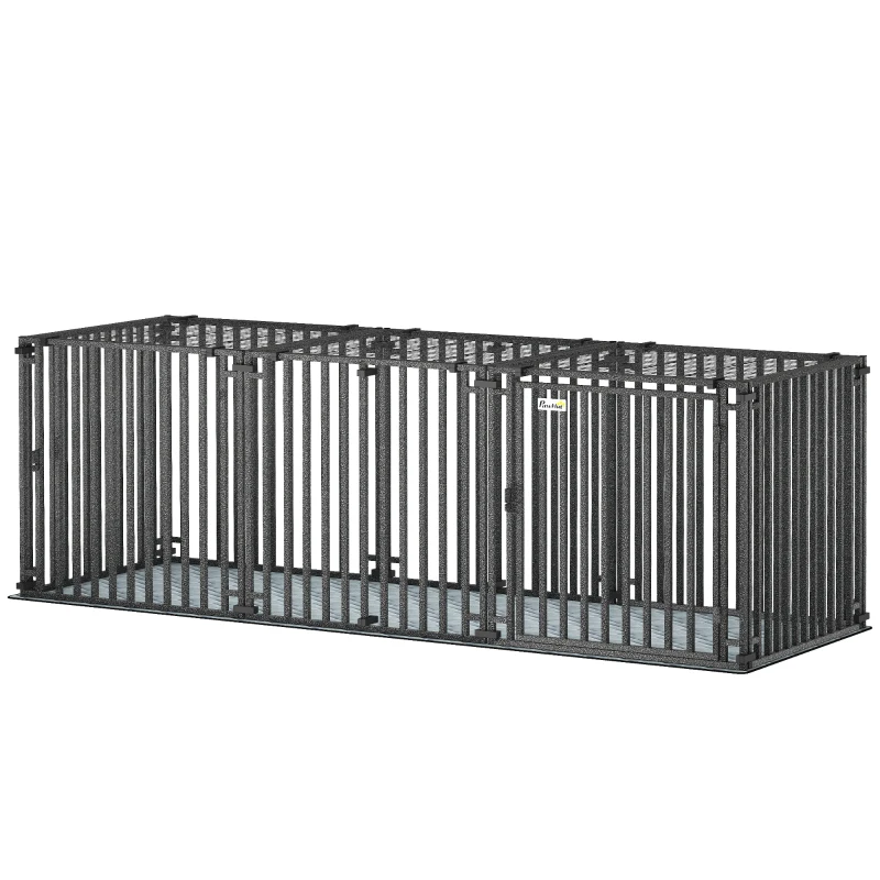 PawHut 83 Inch Heavy Duty Dog Crate, Extra Large Metal Dog Cage Kennel with Mat for Large Breeds, Modular Puppy Playpen
