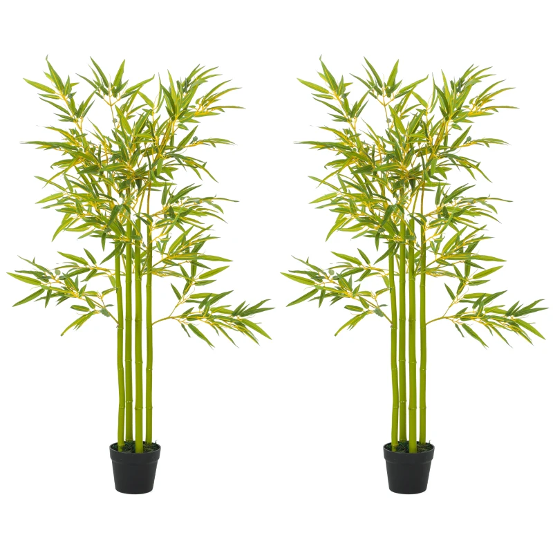 Outsunny 4FT Artificial Bamboo Tree Set of 2, Faux Decorative Plant in Nursery Pot for Indoor Decor
