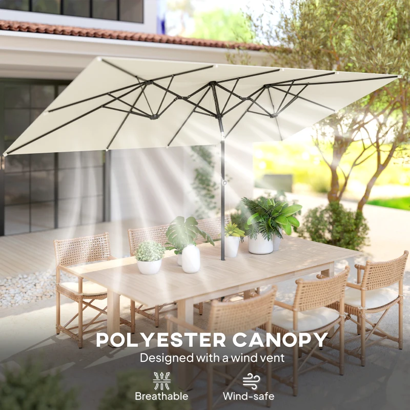Outsunny Double-Sided Patio Umbrella Parasol with Tilt, Adjustable Height, Vents and 12 Ribs, for Garden, White