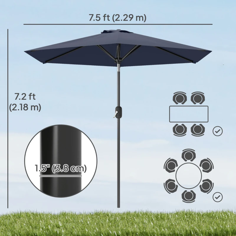 Outsunny Patio Sun Umbrella, Outdoor Parasol with 6 Ribs, Blue