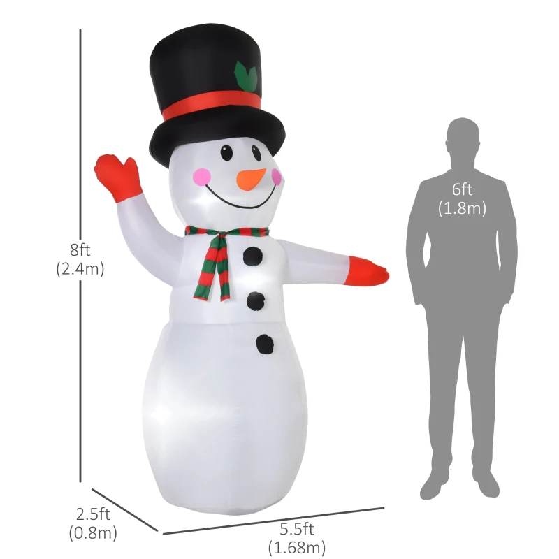 HOMCOM 8 Ft Tall Outdoor Lighted Airblown Inflatable Christmas Lawn Decoration - Waving Snowman