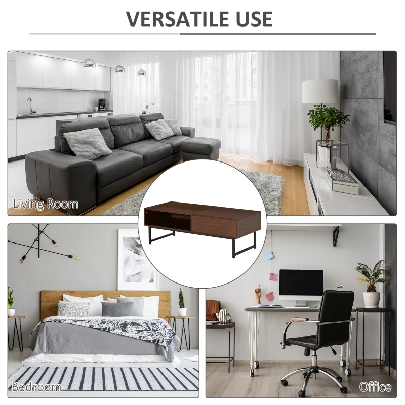 HOMCOM Modern Lift Top Coffee Table with Hidden Storage Compartment and Metal Frame, Center Table for Living Room, Brown