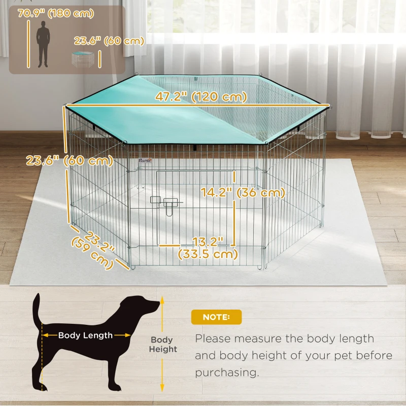 PawHut Foldable Pet Playpen with Top Cover, Portable Heavy Duty Dog Pen for Dogs, Cats, Chickens, Rabbits, 6 Pannels Dog Fence Outdoor/Indoor