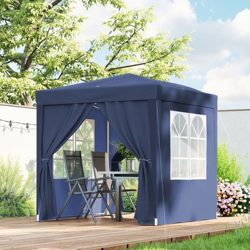Outsunny 6.6'x6.6' Pop Up Canopy Tent with Sidewalls, Instant Sun Shelter Camping Gazebo with Carry Bag, Blue