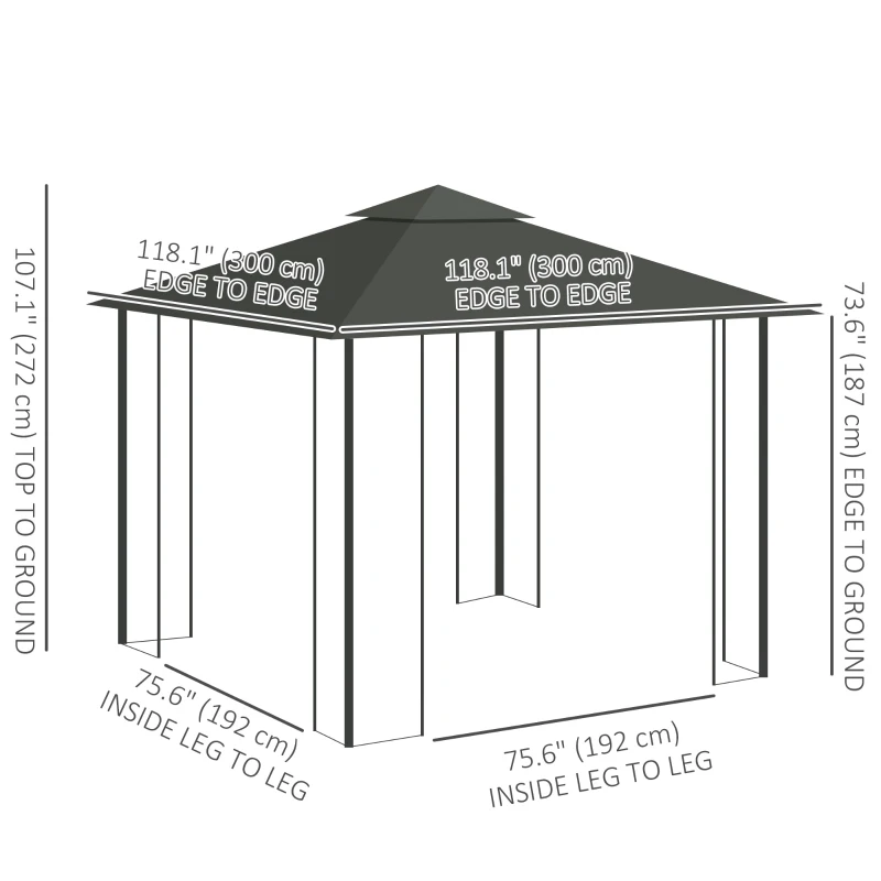 Outsunny 10'x10' Soft-top Steel Patio Gazebo Outdoor Sun Shelter with 2-Tier Polyester Roof, Curtain Sidewalls, Grey