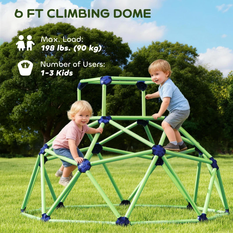 Qaba Climbing Dome, 6FT Geometric Dome Climber, Indoor Outdoor Jungle Gym Playground for Kids 3-8 Boys Girls, Green