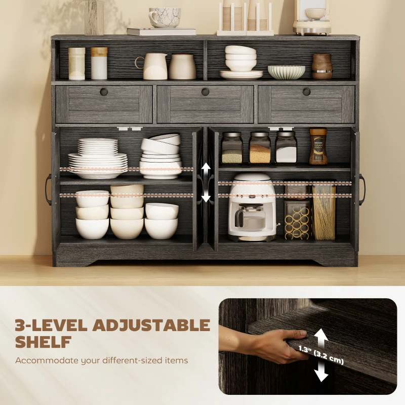 HOMCOM Sideboard, Buffet Cabinet with 4 Barn Doors and 3 Drawers, Coffee Bar Cabinet with Adjustable Shelves, Dark Brown