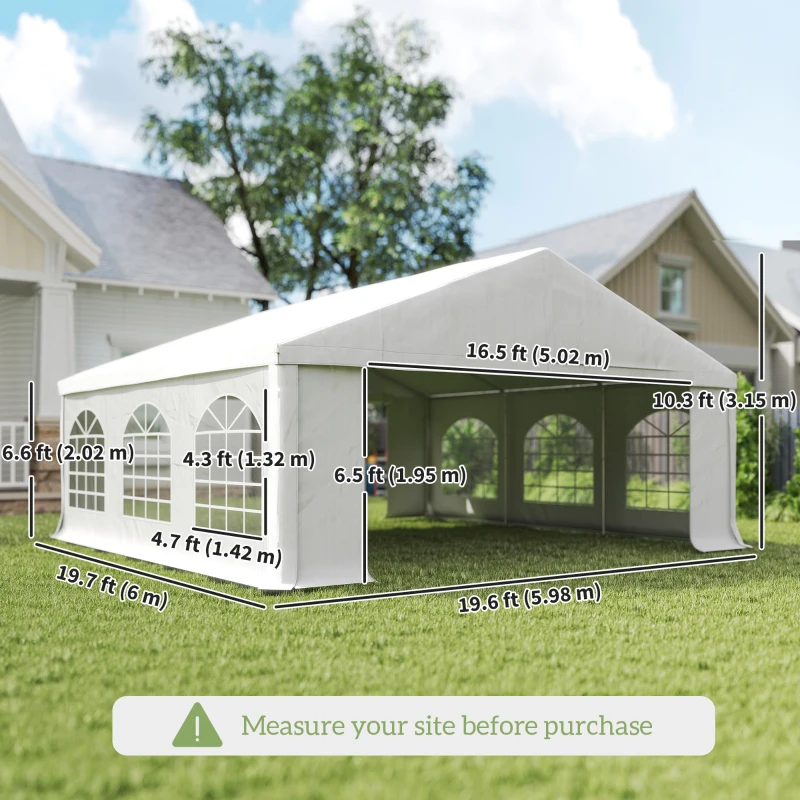 Outsunny 20' x 20' Heavy-duty Large Wedding Tent, Outdoor Carport Garage Party Tent, Patio Gazebo Canopy with Sidewall, White