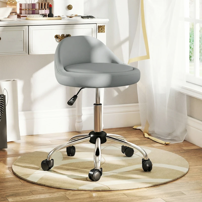 HOMCOM Salon Stool, Adjustable Rolling Stool, Grey