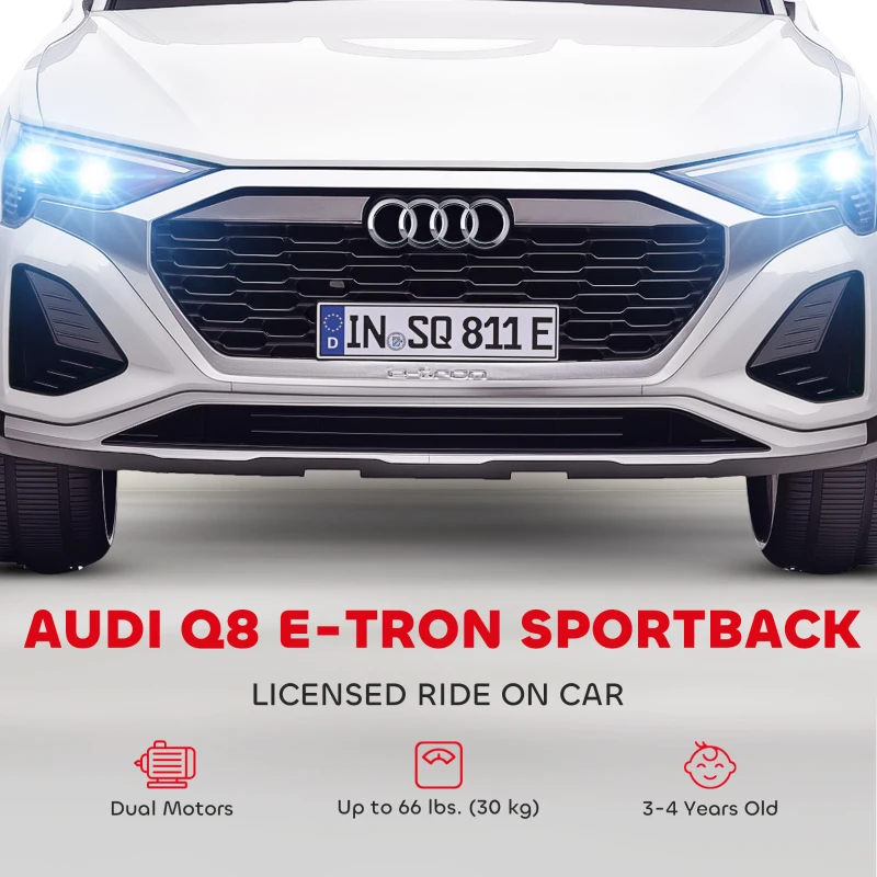 Qaba 12V Battery Powered Kids Electric Car, Audi Q8 etron Sportback Licensed Ride on Car w/ Remote Control, White