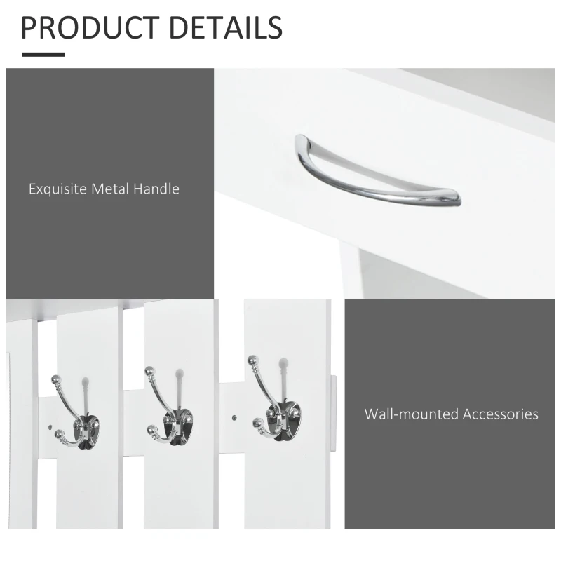 HOMCOM Entryway Organizer Unit, 3 In 1 Design Hall Tree with 6 Hooks, Mirror, Coat Rack Shoe Storage Shelf with Coat Hanger for Hallway Living Room White