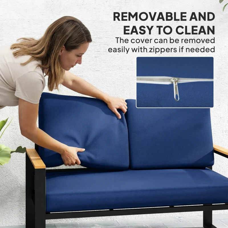 Outsunny 2 Seater 5" Thick Outdoor Seat Cushions with 7" Backrest, Loveseat Outdoor Furniture Cushions, Navy Blue