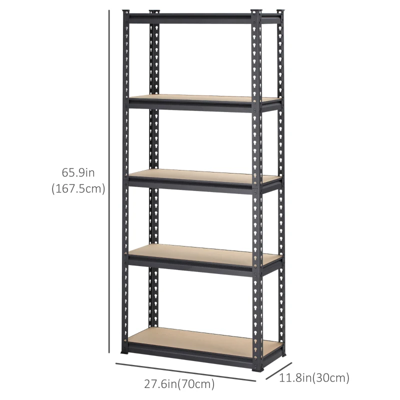 HOMCOM Heavy Duty Garage Shelf, 5-Tier Metal Shelving Unit, Industrial Utility Shelves with Steel Frame and Adjustable Shelves for Garage, Warehouse, Basement, Black and Brown