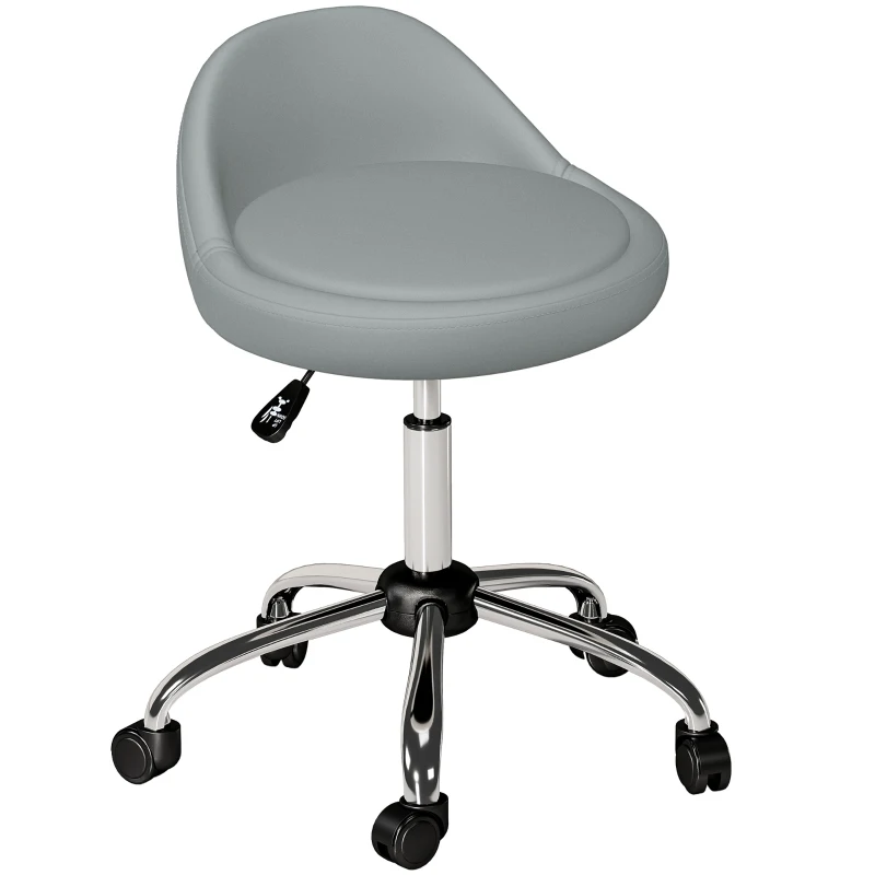 HOMCOM Salon Stool, Adjustable Rolling Stool, Grey