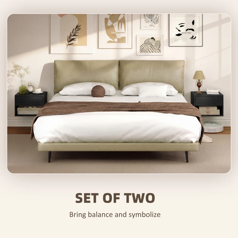 HOMCOM Floating Nightstand Set of 2, Wall Mounted Bedside Table with Drawer for Bedroom Black