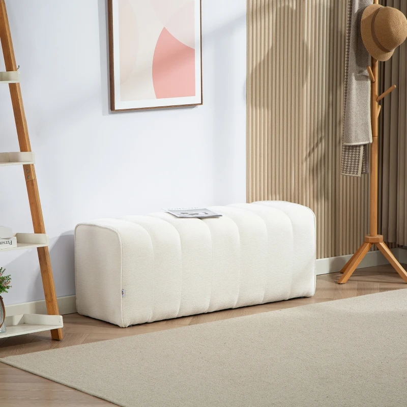HOMCOM 43" Upholstered Bedroom Bench Modern End of Bed Bench Load up to 485 lbs for Bedroom Hallway Living Room Cream White